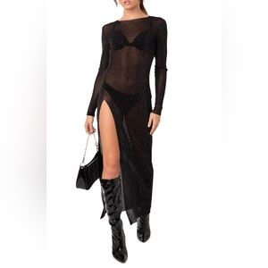 Edikted Glitter Mesh Slit Maxi Dress